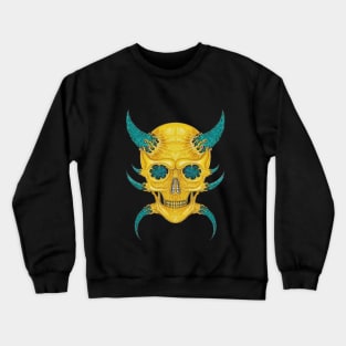 Demon skull set with diamond gems turquoise and gold. Crewneck Sweatshirt